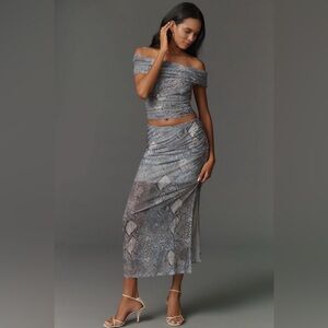 Anthropologie NWT Aleda Mesh Ruched Midi Skirt by Maeve XS